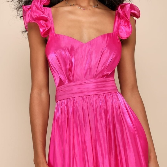 NWOT Pristine Glow Magenta Pink Ruffled Tie-Back Maxi Dress - Picture 2 of 2